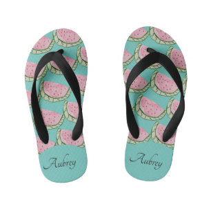 Tongs Enfants Nom de motif peint à l'aquarelle de pastèque doodl