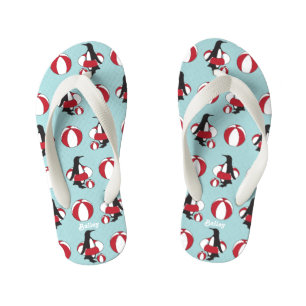 Tongs Enfants Nom personnalisé bleu clair pingouin mignon de des