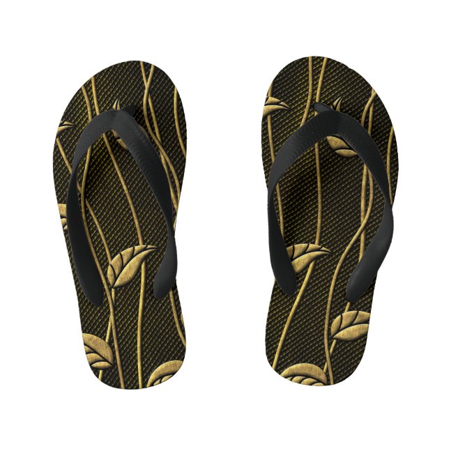 Tongs Enfants Or et noir : Texture 3D Feuille. (Semelle)