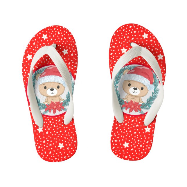 Tongs Enfants Ours en peluche mignonne Étoiles rouges et blanche (Semelle)