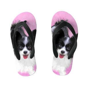 Tongs Enfants Papillon (blanc et noir) Peinture - Chien Art