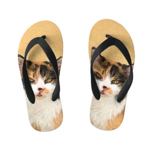 Tongs Enfants Peinture de chat calico - Art original de chat mig