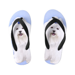 Tongs Enfants Peinture maltaise - Joli art original pour chien