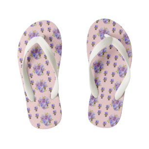 Tongs Enfants Pink Shabby Chic Pansy Fleurs florales Plage Thong