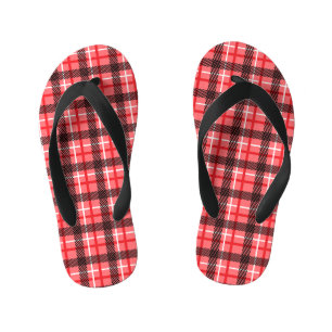 Tongs Enfants Plaid rose et rouge