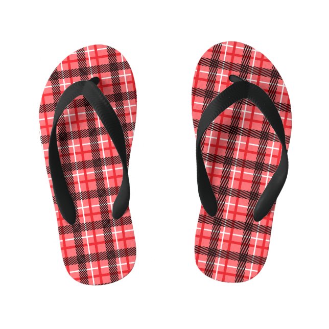 Tongs Enfants Plaid rose et rouge (Semelle)