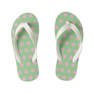 Tongs Enfants Polka Dot Kids Flip Flops (Sage Green & Pink)