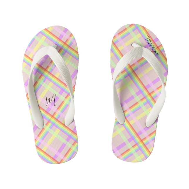 Tongs Enfants Rainbow Plaid Moderne Monogramme (Semelle)
