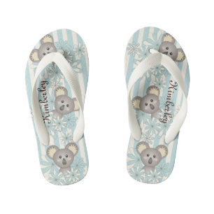 Tongs Enfants Rayures Bleu Pastel Ourson Koala Mignon