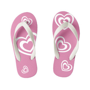 Tongs Enfants Rose aux coeurs blancs