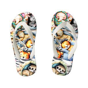 Tongs Enfants Safari animaux sauvages endormis jungle garçons fi