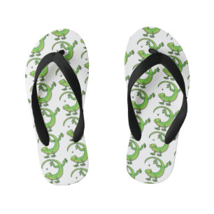 Tongs Enfants Salutations de gecko vert heureux mignon avec dess