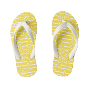 Tongs Enfants Spots et bandes 2 - Citron jaune et blanc