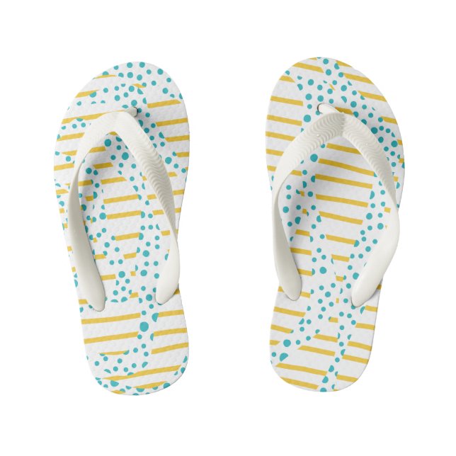 Tongs Enfants Spots et bandes 2 en Turquoise, Jaune et Blanc (Semelle)