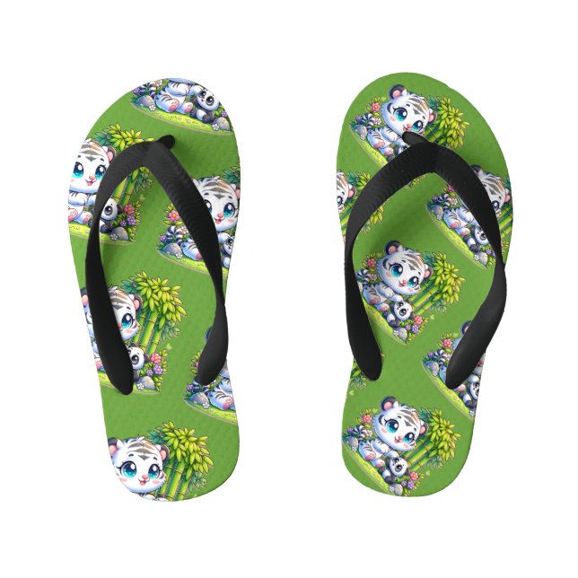 Tongs Enfants Tigre blanc et panda | (Semelle)