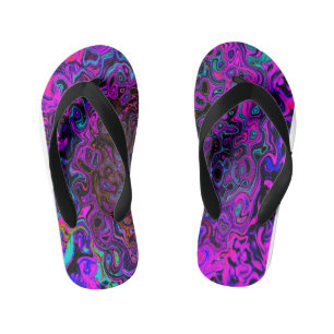 Tongs Enfants Tourbillonnement Liquide Rétro Noir et Magenta