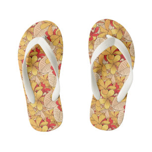 Tongs Enfants Vacances à motifs floraux tropicaux rouge et jaune