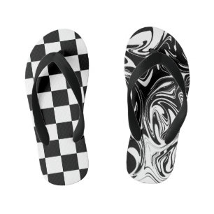 Tongs Enfants Vérifications et Tourbillons - Noir et Blanc