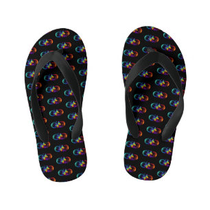 Tongs Enfants Vibrant infinity with rainbow butterfly on black