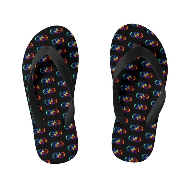 Tongs Enfants Vibrant infinity with rainbow butterfly on black (Semelle)