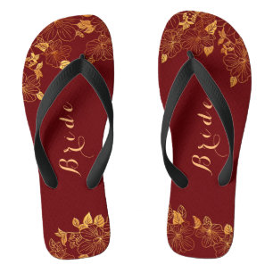 Tongs Épouse Mariage classe Deep Burgundy & Gold Foliing