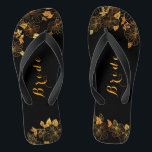 Tongs Épouse Mariage de luxe noir & or de luxe<br><div class="desc">Ces feuillards mariages de luxe Bride noir et or de luxe feuillages sont dotés d'une luxueuse palette de noir et or, avec un superbe motif floral doré et une typographie moderne contre un arrière - plan noir, exsument l'élégance et le raffinement. Affichez la collection sur cette page pour rechercher les...</div>