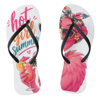 Tongs Été de fille chaude Flamant avec des lunettes de s
