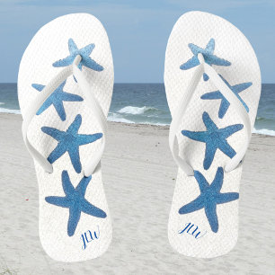 Tongs Étoile de mer bleue Personnaliser avec des initial