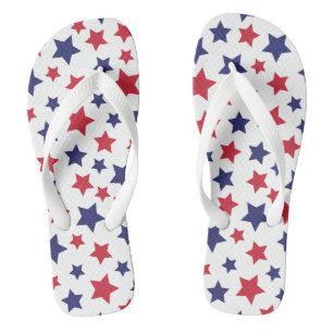 Tongs Étoiles rouges et bleues, 4 juillet, fond blanc