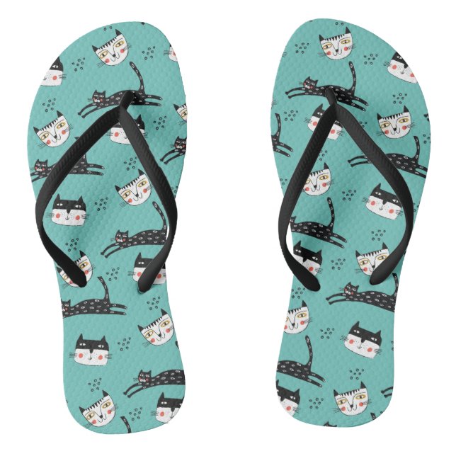 Tongs Faces de chat de saut amusant sur Turquoise (Semelle)