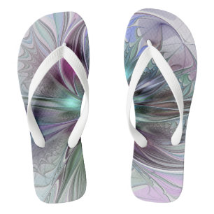 Tongs Fantaisie Abstraite Moderne Fleur Fractale Colorée