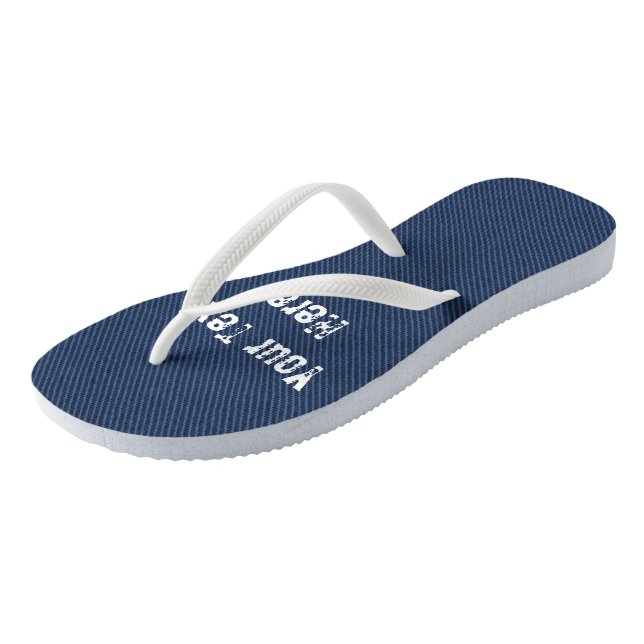Tongs Faux Blue Jeans Flip Flops - Votre nom texte (Incliné)