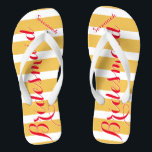 Tongs Femme d'honneur personnalisée Pinkish Red Misty Ye<br><div class="desc">Font rouge Pinkish Flame Scarlet et Motif à rayures jaunes et blanches Misted - Changez Misted Yellow et rose rougeâtre en n'importe quelle couleur en cliquant sur personnaliser. En plus, dites ce que vous voulez ! Rien du tout ! Faites-en un de ces flip flops qui ont VOTRE message sur...</div>
