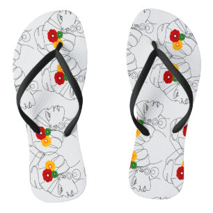 Tongs Femme noire ligne artistique tête enveloppée de fl