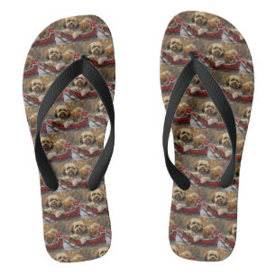 Tongs Festive de Noël de chien Lhasa Apso