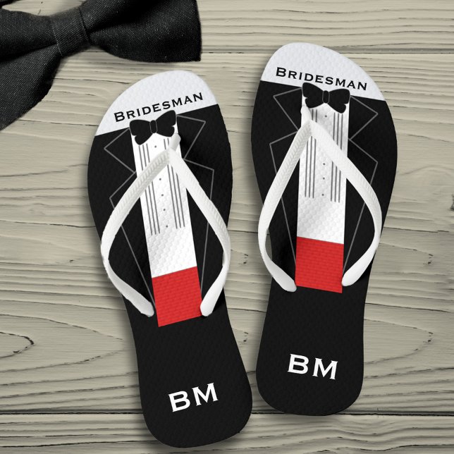 Tongs Fête de Mariage Bridesman Tuxedo Flip Flops (Tuxedo flip flops for your Bridesman. Just add his initials!)
