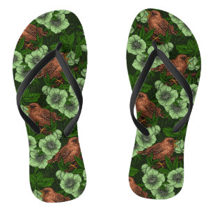 Tongs Feu et hellebore sur vert foncé
