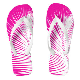 Tongs Feuille de palme - blanc sur rose fuchsia