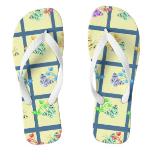 Tongs Feuilles à lèvres avec design papillon en Jaune
