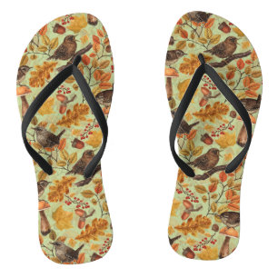 Tongs Feuilles d'automne, baies, champignons et fleurs