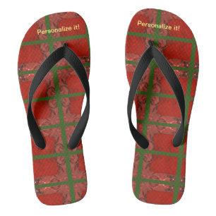 Tongs Feuilles de conception abstraite rouge et vert cha