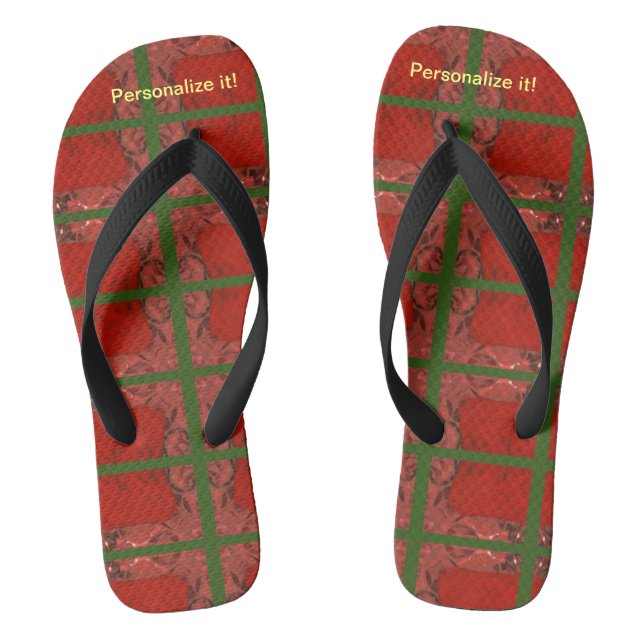 Tongs Feuilles de conception abstraite rouge et vert cha (Semelle)