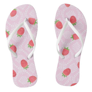 Tongs Feuilles de fraises roses