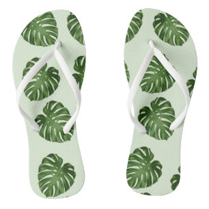 Tongs Feuilles de palmiers, Feuilles verts, Motif tropic