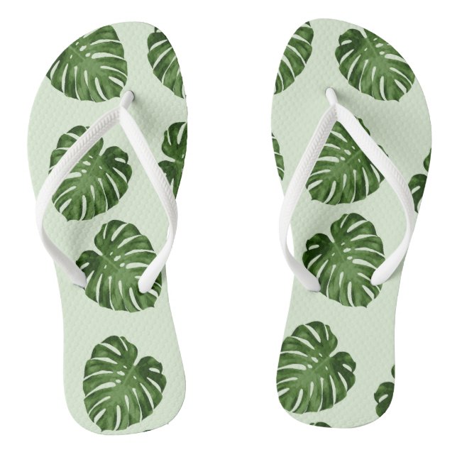 Tongs Feuilles de palmiers, Feuilles verts, Motif tropic (Semelle)