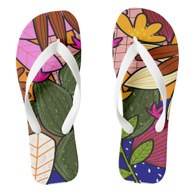 Tongs Feuilles et fleurs tropicales abstraites  (Semelle)