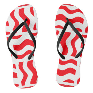 Tongs Feuilles rouges et blanches avec bandes Abstraites