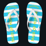 Tongs Fille d'honneur Aqua Jaune N'importe quelle couleu<br><div class="desc">Yellow and Aqua Turquoise Stripes Motif - Changez en n'importe quelle couleur en cliquant sur personnaliser. Et dis tout ce que tu veux. Faites-en un de ces flip flops qui ont VOTRE message sur eux. Parlez de la plage !</div>