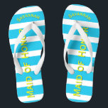 Tongs Fille d'honneur Aqua Jaune N'importe quelle couleu<br><div class="desc">Yellow and Aqua Turquoise Stripes Motif - Changez en n'importe quelle couleur en cliquant sur personnaliser. Et dis tout ce que tu veux. Faites-en un de ces flip flops qui ont VOTRE message sur eux. Parlez de la plage !</div>