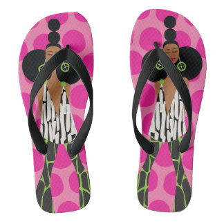 Tongs Fille noire en rose, noir, vert et blanc